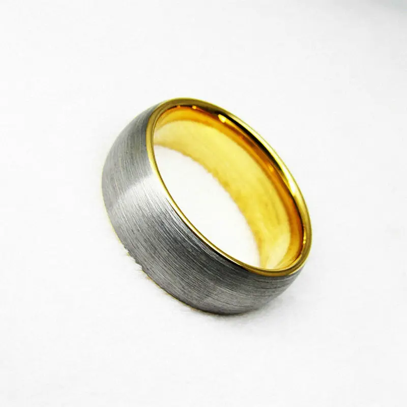 queenwish 7mm 18K Yellow Gold Plated Domed Tungsten Carbide Wedding Band Ring Brushed Polish Finished Comfort Fit