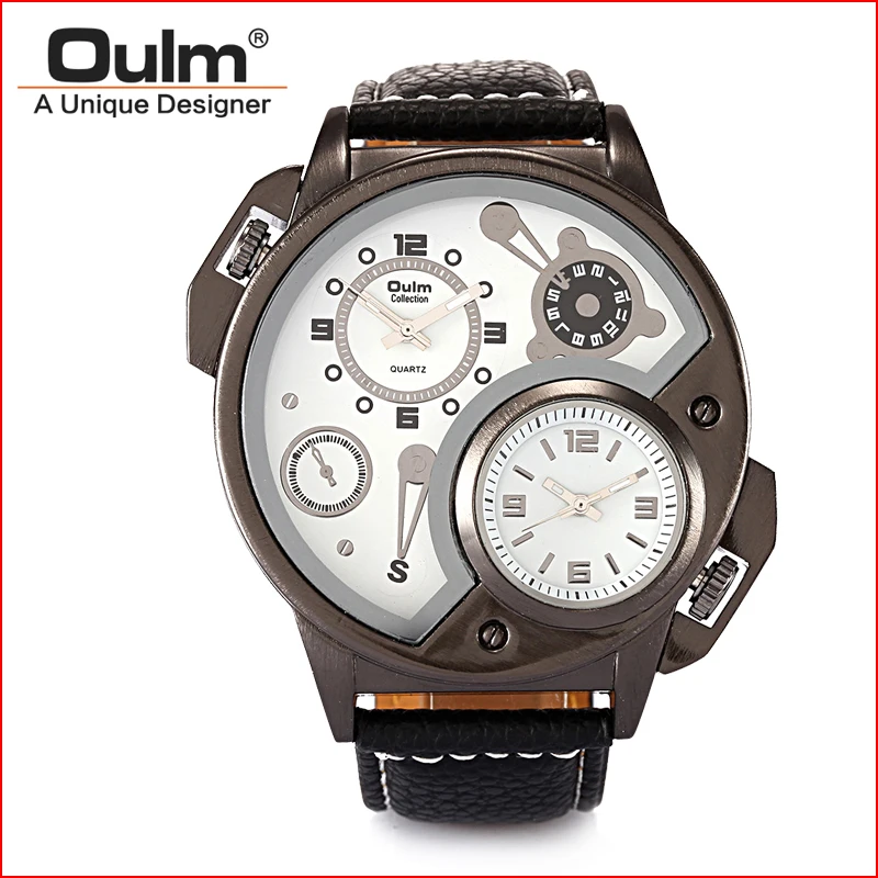 font b Oulm b font HP3578 Man Watch Leather Starp Watch Multiple Time Zone font
