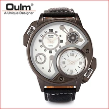 Oulm HP3578 Man Watch Leather Starp Watch Multiple Time Zone Luxury Wristwatches Fashion