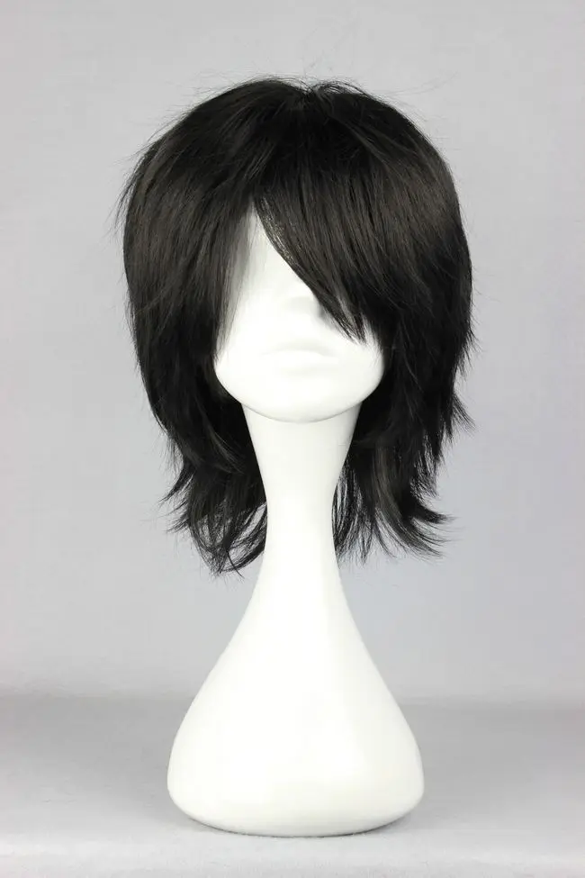 MCOSER 32 см короткий черный и темно-синий цвет Синтетический Косплей Костюм парик Высокая температура волокна волос парик-027