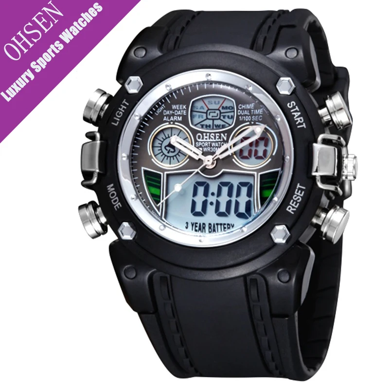 

Brand 30M Waterproof Sport Wristwatch Mens Quartz Stopwatch With Light Dual Time Watch OHSEN Digital Analog relojes horloges