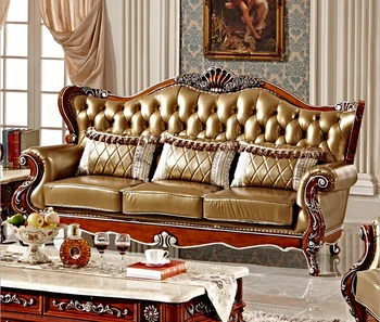 

classic wooden hand carved leather living room sofa 0409-F101