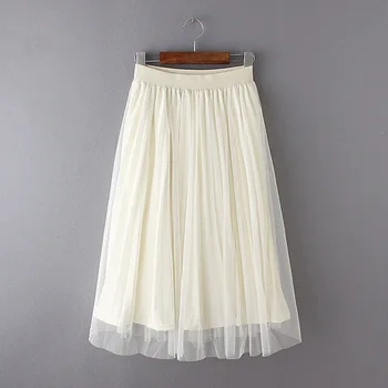 

Net Yarn Ball Gown European Style Pleated Patterns Summer Skirt White