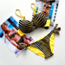 2016 Summer Women Sets Sexy Striped Bikini Swimsuit Beachwear Swimwear Women Push Up Bikini Bathing Suit