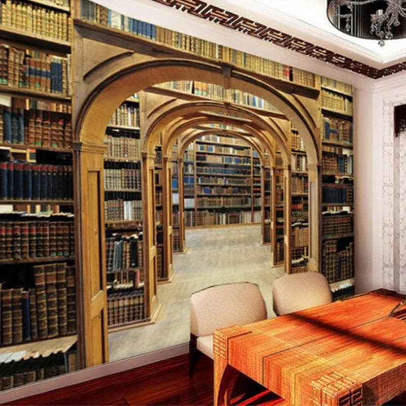 На заказ Фреска ретро ностальгия 3D стерео книжная полка обои спальня кабинет библиотеки нетканые обои отель Ресторан настенная роспись