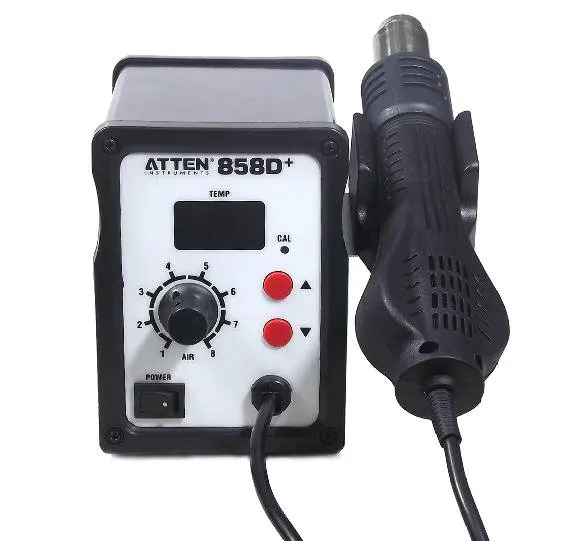 ATTEN AT858D+ паяльная станция горячего воздуха SMD, паяльная станция ac220в/50 Гц 700 Вт 100~ 450c светодиодный, горячий вентилятор, тепловая пушка 3 насадки