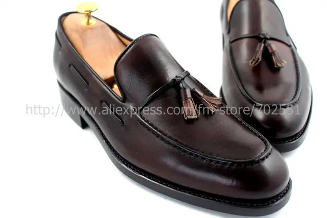 Free shipping goodyear welt handmade men's calfskin color coffee shoe No.Loafer 23