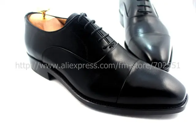 Free shipping  handmade genuine calf leather men's oxford shoe color black No.OX216 GOODYEAR CRAFT