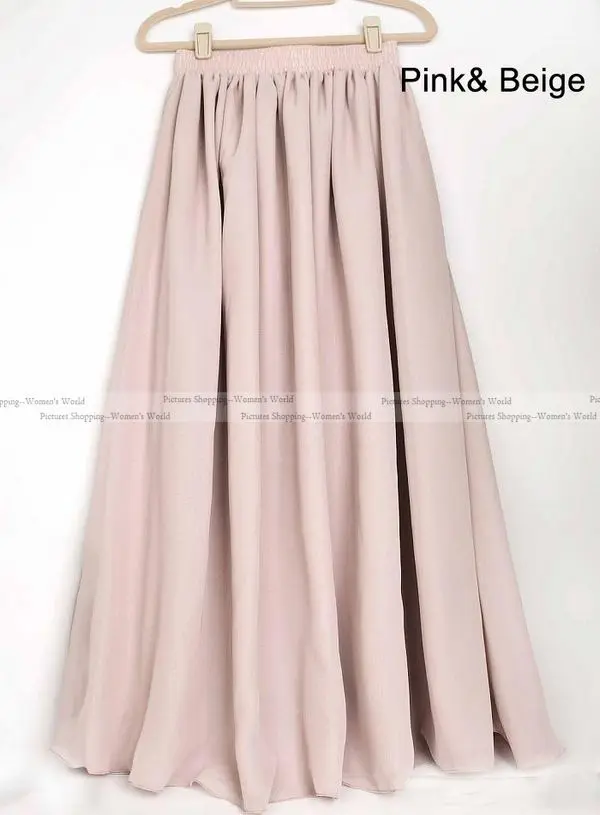 Для женщин Высокая Талия 2-слойные Платья-макси-юбка из шифона Дамы Boho Повседневное Плиссированное большое 22 Цвета качество пляжные юбки Saias