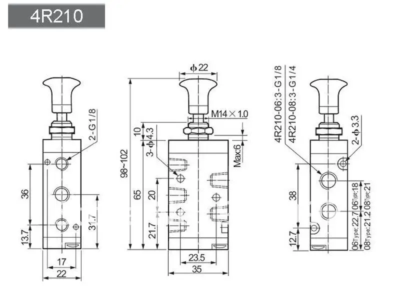 10 шт./партия 1/4 ''3 порта 2 способ 3R210-08 ручной механический клапан