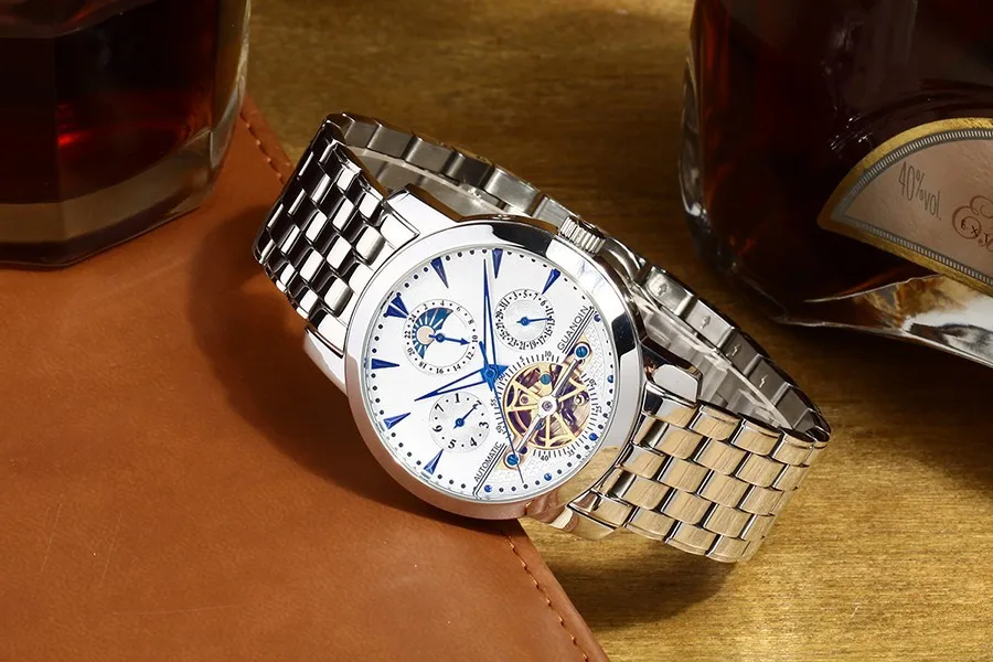 Гарантия 12 месяцев турбийон часы Роскошные Мужские механические часы бренд GUANQIN сапфир Водонепроницаемые 100 м модные мужские часы