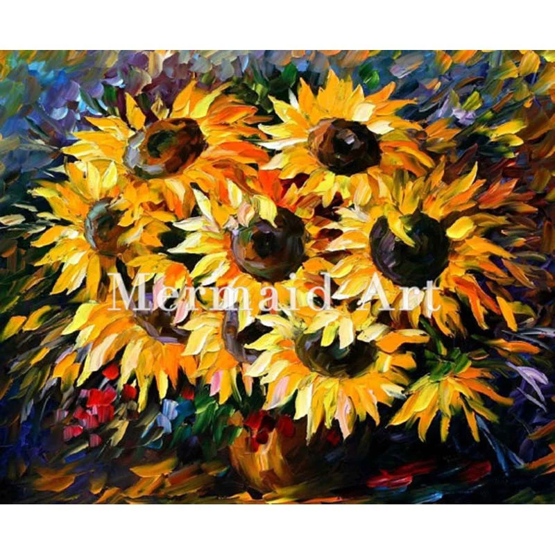 

Hand Painted Oil Painting On Canvas For Abstract Sunflowers Sunny Bouquet Palette Knife Painting Living Room Wall Decor Artwork