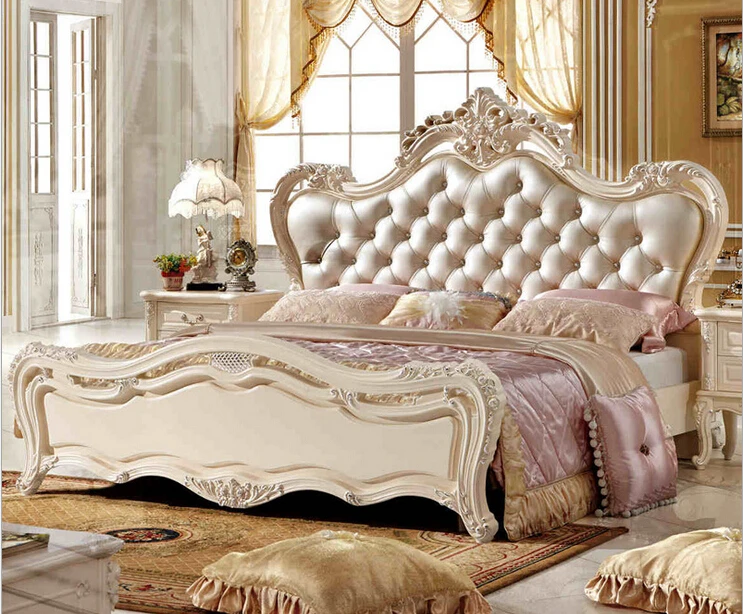 Top grain genuine leather bed hand carving style A851in Beds from Furniture on
