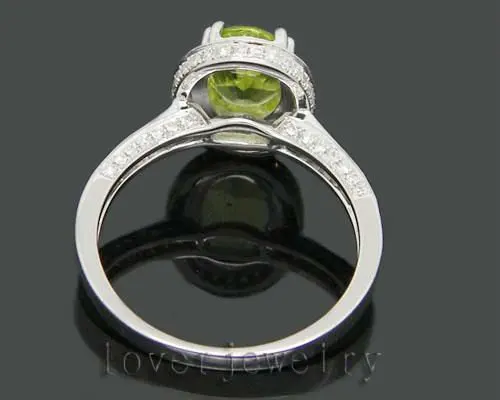 3.30Ct натуральным бриллиантом Перидот обручальное кольцо, Перидот кольцо в твердом 14 К/585 Белое золото для женщин