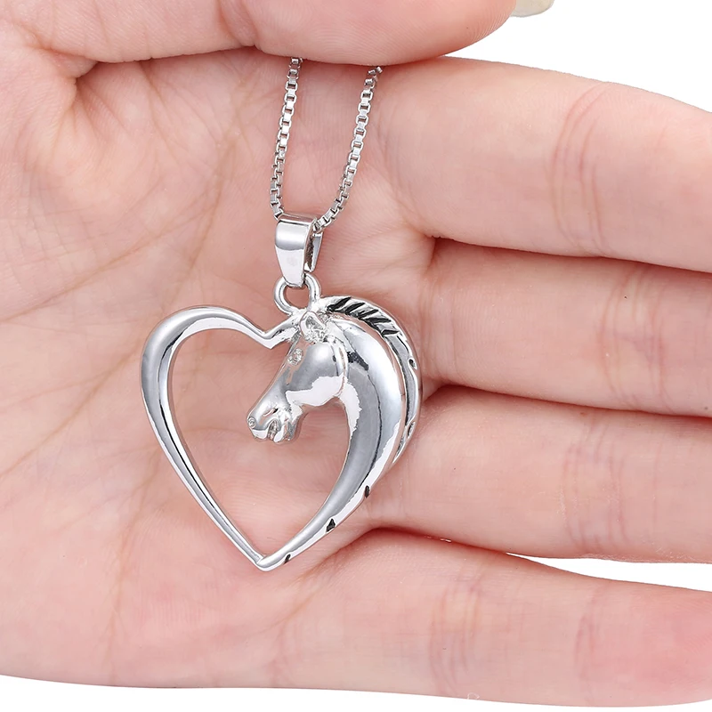 2019 Новое посеребренное ожерелье с подвеской в виде головы лошади и сердца