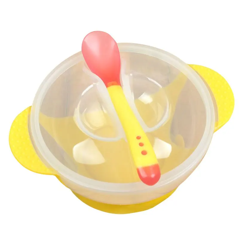 ПП Детская Чаша противоскользящая посуда набор младенцев миска для кормления с присоской и ложка с датчиком температуры присоска