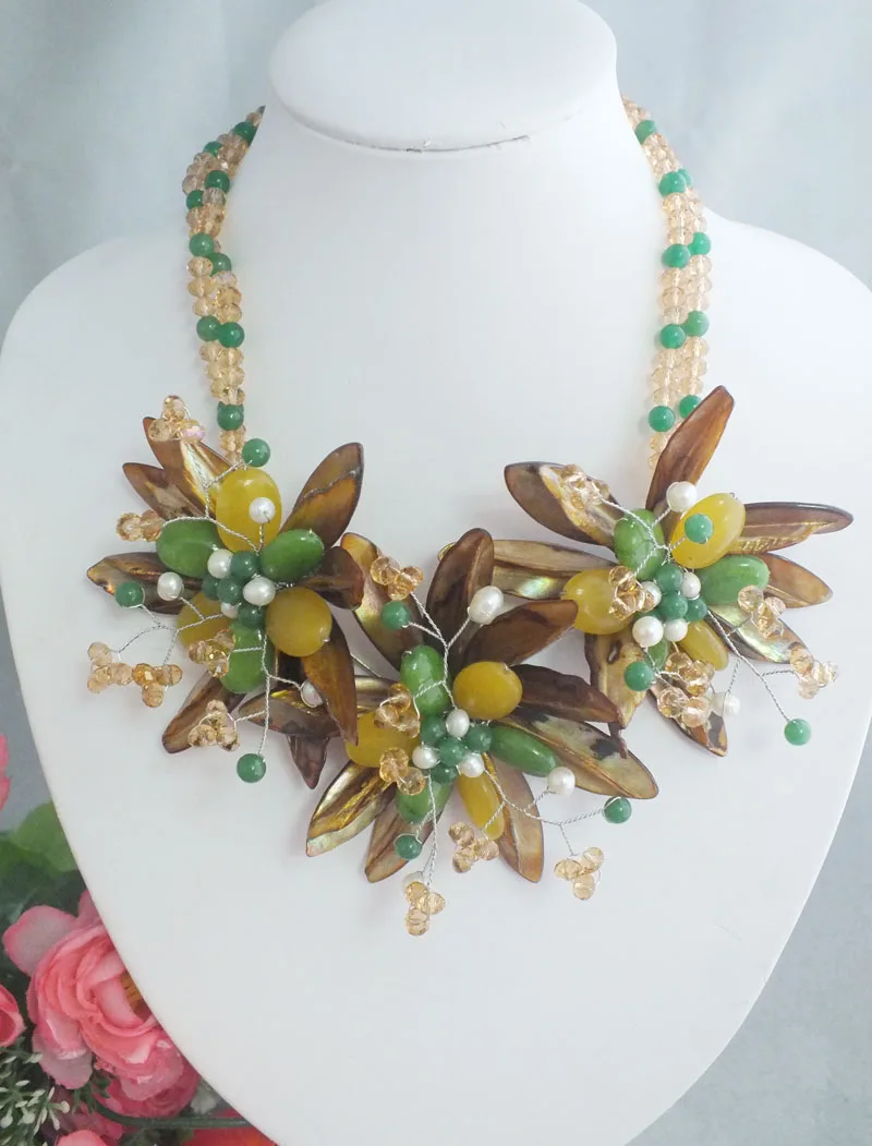 MNW 29011 Charming Flower Jewelry Crystal Natural Mother Of Shell