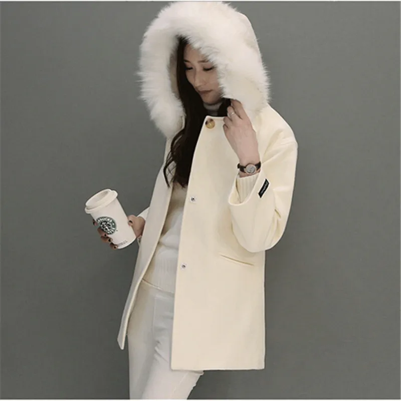 High quality Wool Coat Women Cashmere coat Mew style MAO collar Hooded Nine points sleeve White Autumn Winter Wool Coat BN1244
