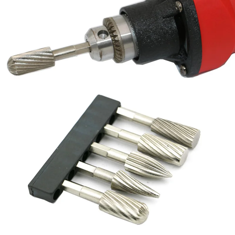 Electric Grinder HSS Rotary Files Burr 5pcs 1/4" Rotary Burr Set For