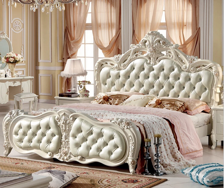 

King size pearl white carving bed 8865