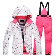 Free shipping Waterproof sportswear women clothing, winter ski wear hoodie jacket with trousers snow jacket and pants