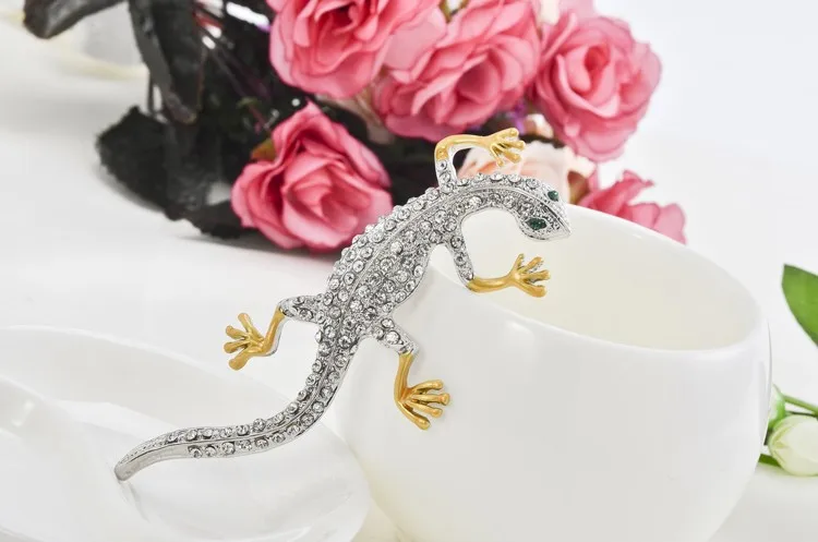 Новая милая Хрустальная брошь ящерица для мужчин Gecko Броши Харадзюку винтажные Стразы животные криперы брошь большое ювелирное украшение в виде броши