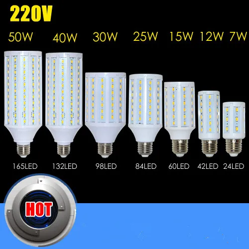 

220V E27 SMD5730 LED Corn Light 7W 12W 15W 25W 30W 40W 50W Lamp Lighting Bulb 24 - 165LEDS 5pcs/Lot