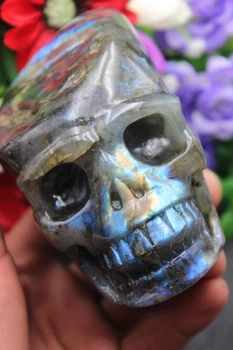 

867grams of natural quartz crystal skull labradorite healing A22