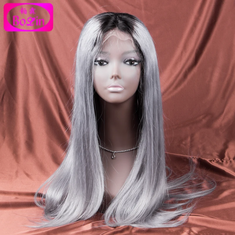 Ombre grey human hair wigs middle part wigs fashion style ombre grey