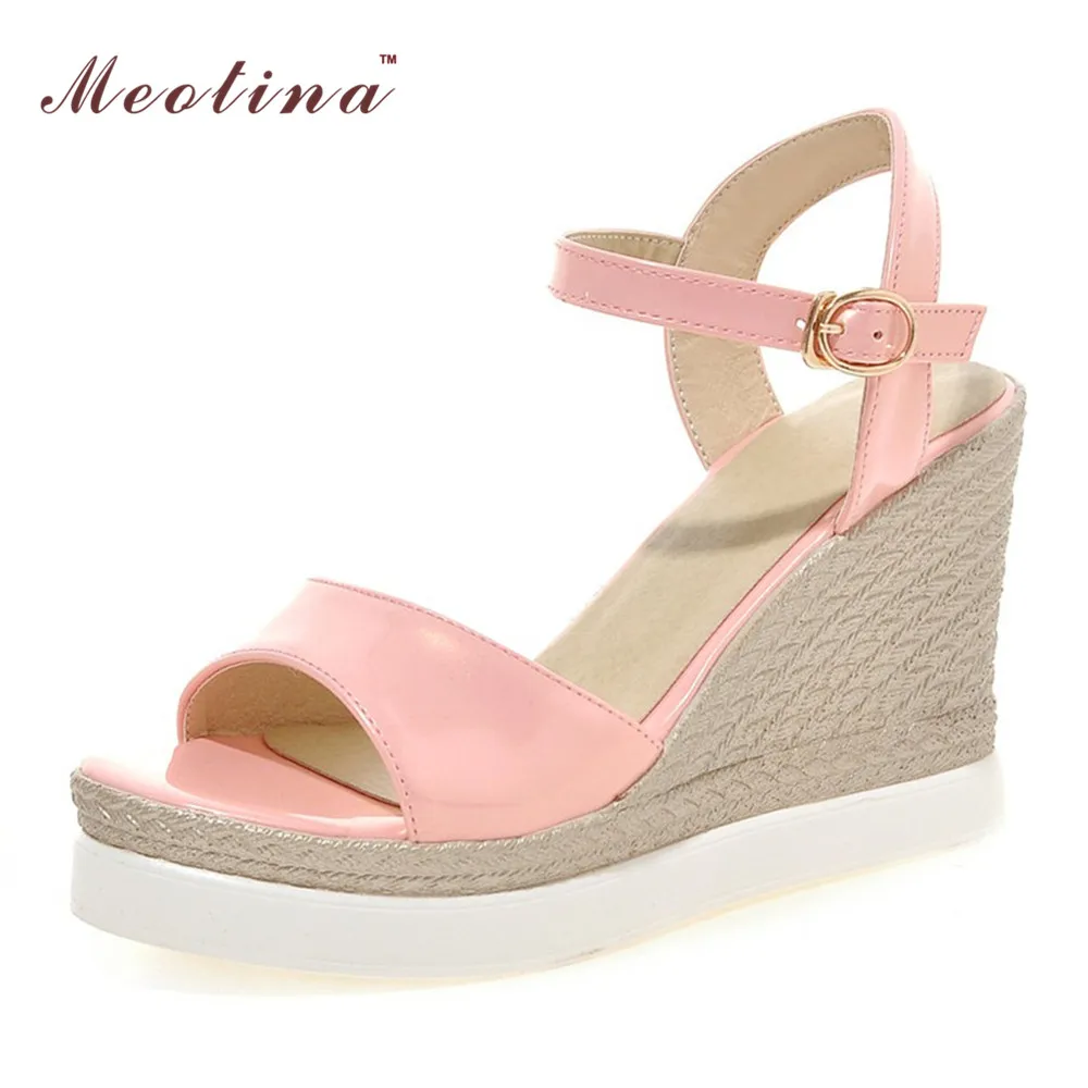 Female Summer Shoes Platform Sandals Wedge Heels Patent Leather Sandals Shoes Bohemia Ladies Sandals White Beige