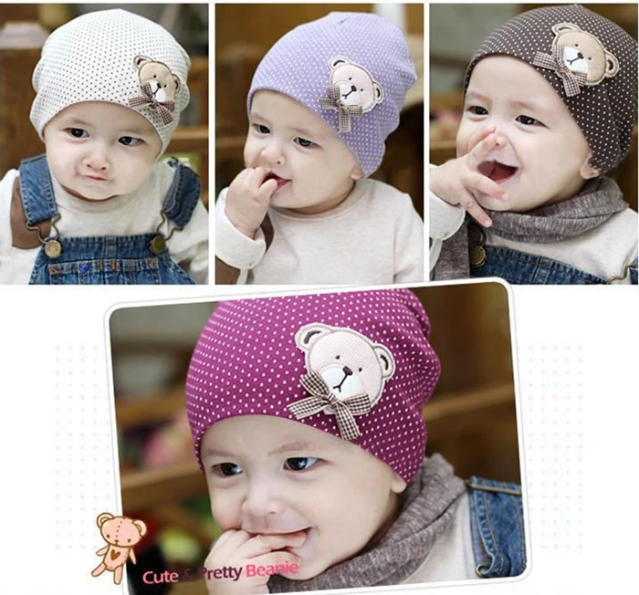 Детская шапка с Медвежонок с головы Кепки с милые маленькие точки Babys Хлопок Кепки Весна и осень дети подарок Бесплатная доставка TM002 10
