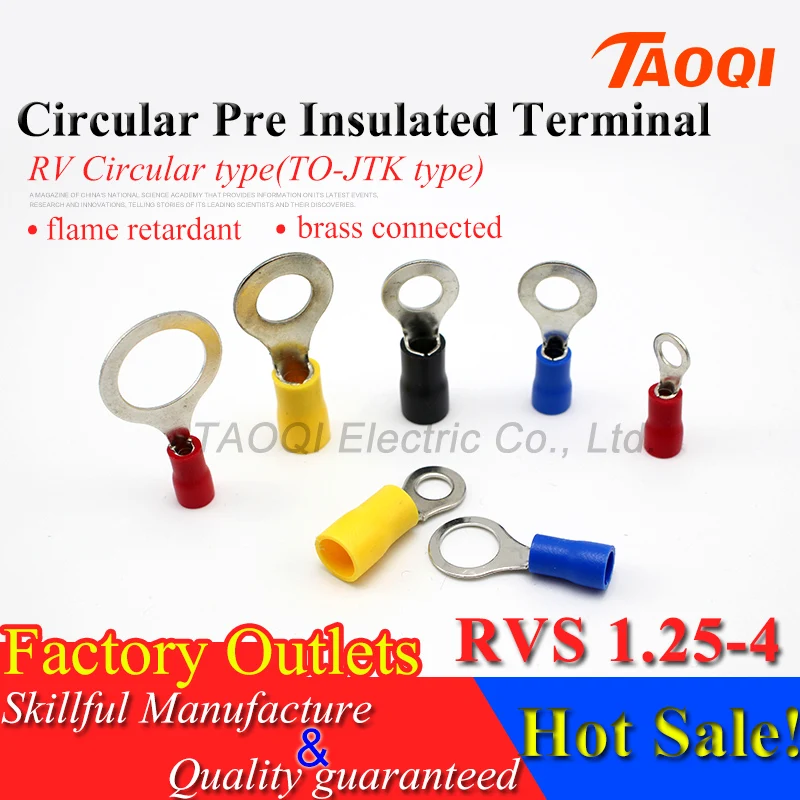 1000pcs/pack RVS1.25 4 Circular Pre Insulated Ring Terminals Cable Wire