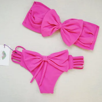 2015 Fashion Push Up Bikini Women Swimsuits Sexy Bathing Suit Swimwear Bowtie Bandeau Bikini Set 25