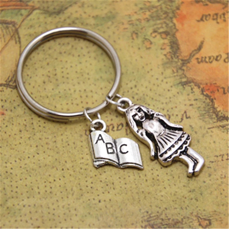 12pcs/lot School Girl keychain School Charm Keyring School Jewelry
