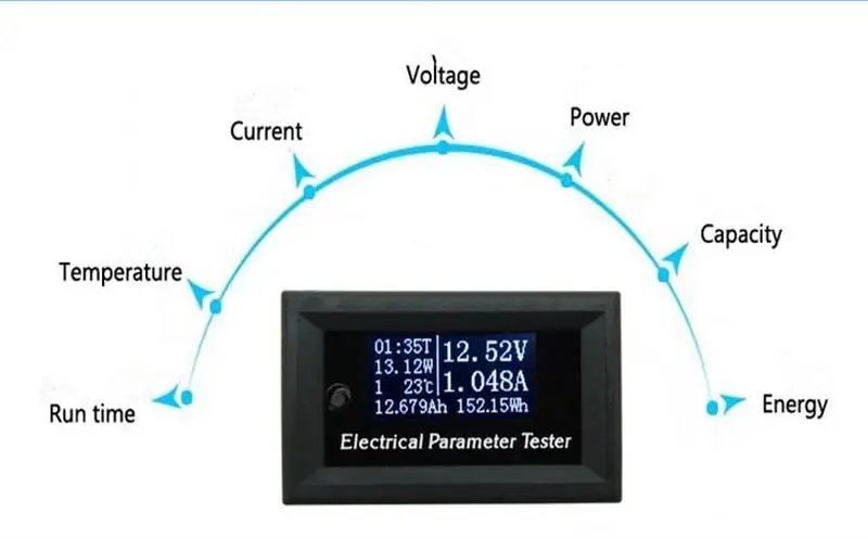 7 в 1 OLED Электрический измеритель параметров измеритель мощности Напряжение Ток время мощность Емкость энергии Temp тестер 12002965