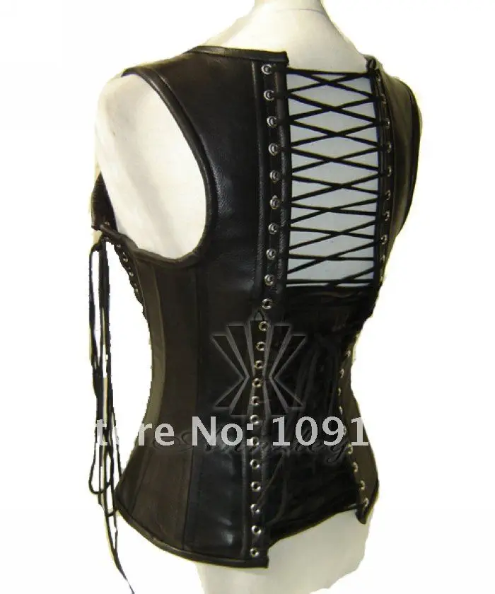 Black Leather Corset Luxury Strap Tight Lacing  Authentic Cowhide Overbust Steel Boned Corset (1).jpg_.webp