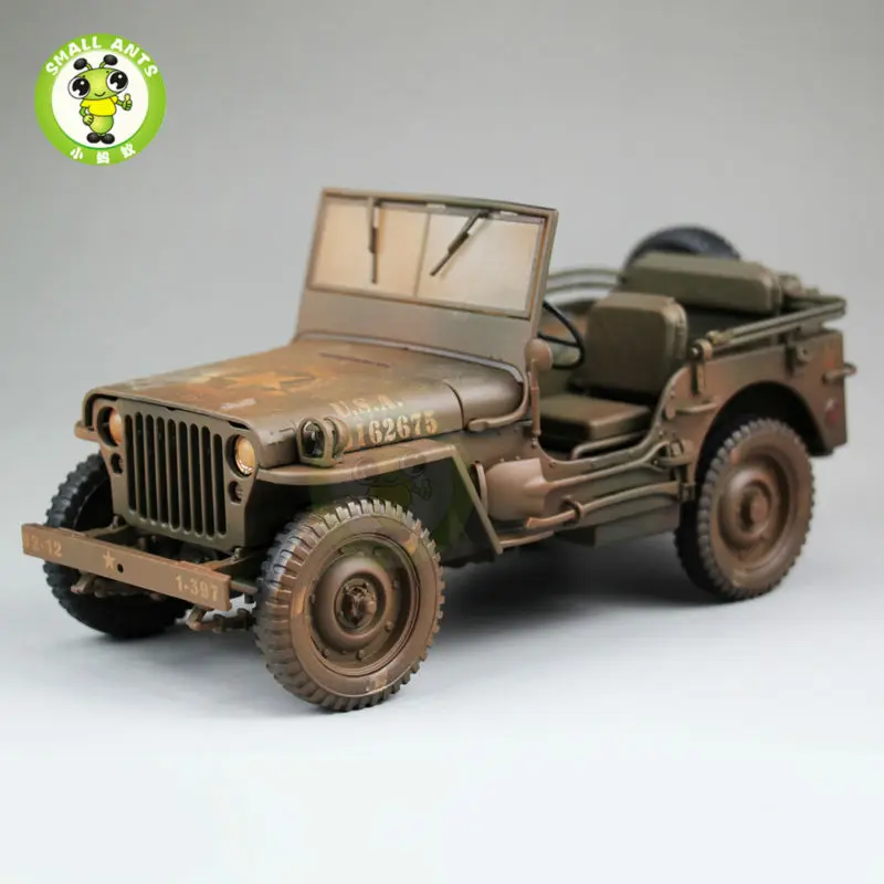 

1:18 1/4 Ton US ARMY WILLYS JEEP TOP DOWN Diecast Car Model Toys Welly Brown