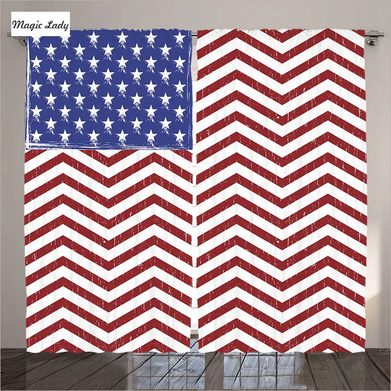 Curtains Zigzag Living Room Bedroom American Flag National Symbol