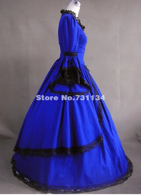 Индивидуальные элегантные и изящные Royal Blue Винтаж викторианской платье на продажу