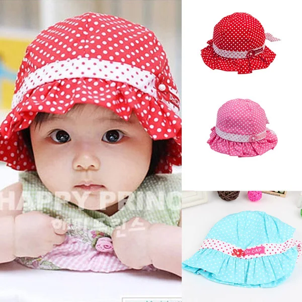Детская одежда для малышей Солнцезащитная Шляпка женская горошек цветочное ведро Кепки бантом шапка с жемчужинками для новорожденных