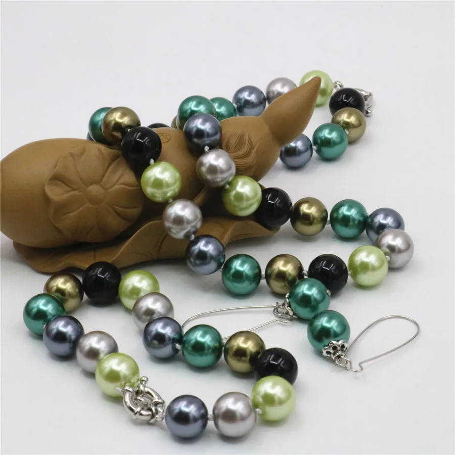 

12mm Natural Multicolor Seashell Round Beads Necklace Chain Bracelet Sets Girls Gifts Jewelry Making Accessories Crafts