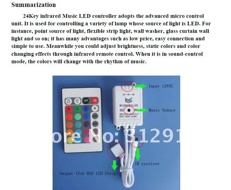 24Key ИК светодиодный музыкальный контроллер, DC12-24V вход переменного тока, Макс 2A* 3 выходной канал
