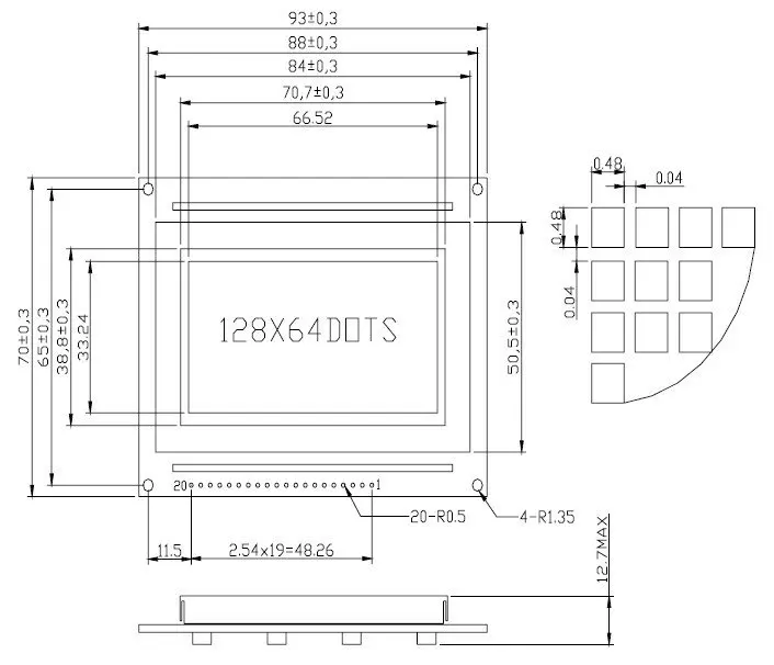 12864 128*64 Graphic Matrix LCD LCM Display Module TN/STN Blue Backlight White Character 3.3V Logic Circuit