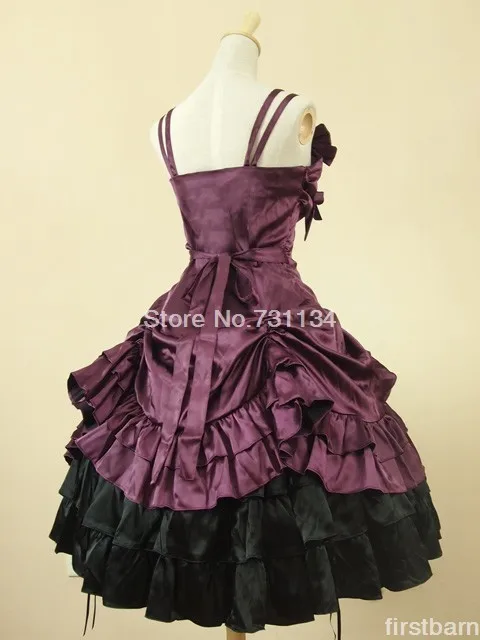Высококачественная короткая без бретелек фиолетовая и черная атласная викторианская готика платье принцессы костюмы Лолиты