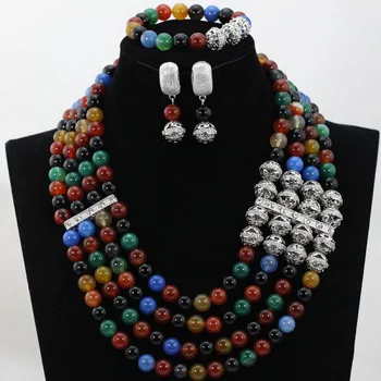

Fabulous Multicolor Stone Beads African Jewelry Set New Stone Beaded Party Necklace Set New Free Shipping WD002