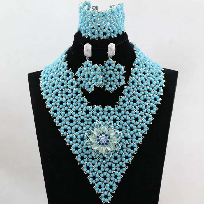 Simple Silver Crystal Party Statement Jewelry Set Chunky Bib Wedding Nigerian Jewelry Set Lady Birthday Gift Free shipping WD038 - Окраска металла: 19