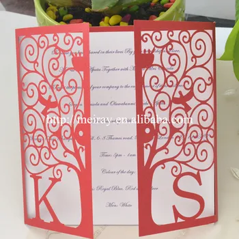 

Wedding Card Wholesale! Tree Pearl Paper Cards, blue and red Laser Cut Wedding Invitations
