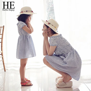 

HE Hello Enjoy Mother Daughter Dresses 2019 Family Matching Outfits Striped Family Clothing Mother And Daughter Clothes Kids