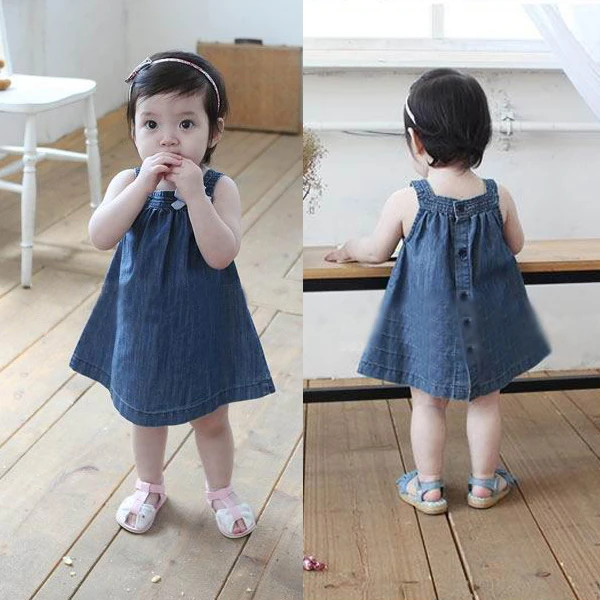 Baby Girls Toddlers Jean Denim Dresses Bow Straps Summer Sundress Vestido  With Cotton Blend - Dresses - AliExpress