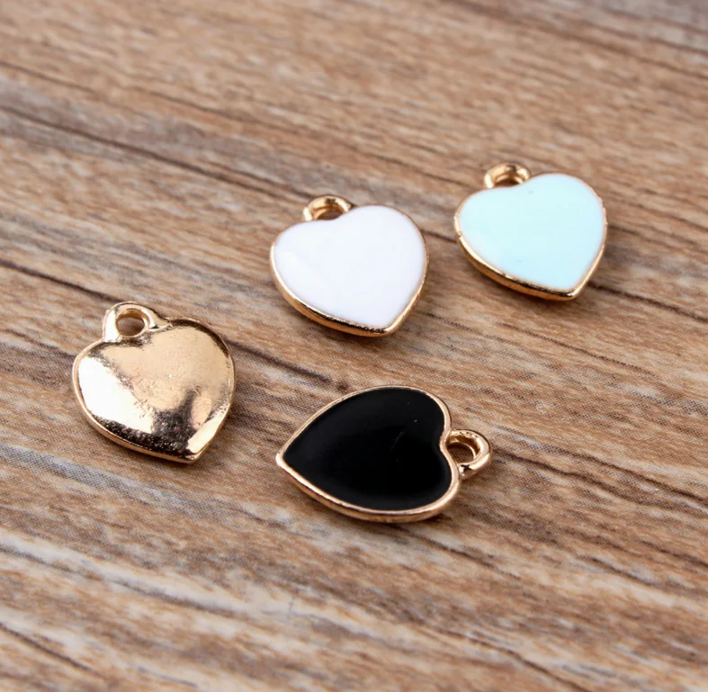 10pcs Metal Enamel Heart Charms , 11*14mm Gold color Enamel Heart